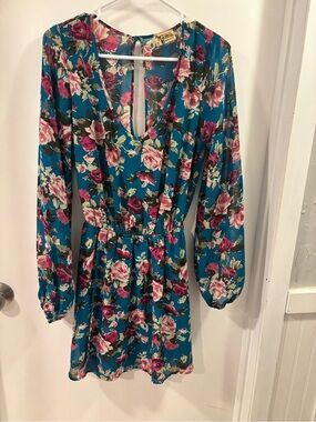 Show Me Your Mumu Floral Teal Long-Sleeve Dress